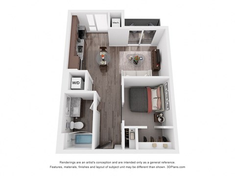 Floor plan for studio, 1 bath, 573 sqft